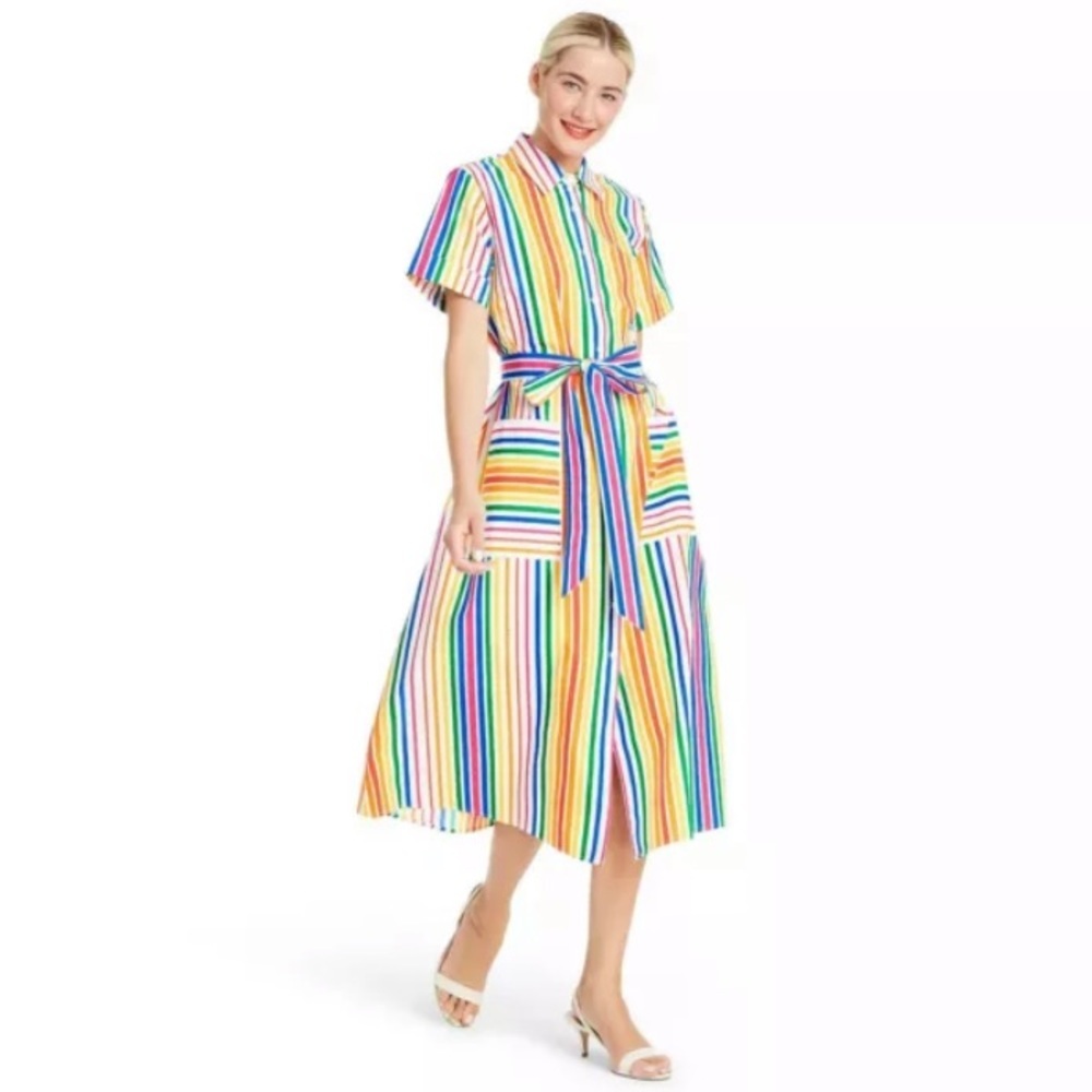 Christopher John Rogers For Target Shirt Dress 4 Short Sleeve Rainbow Stripe NWT